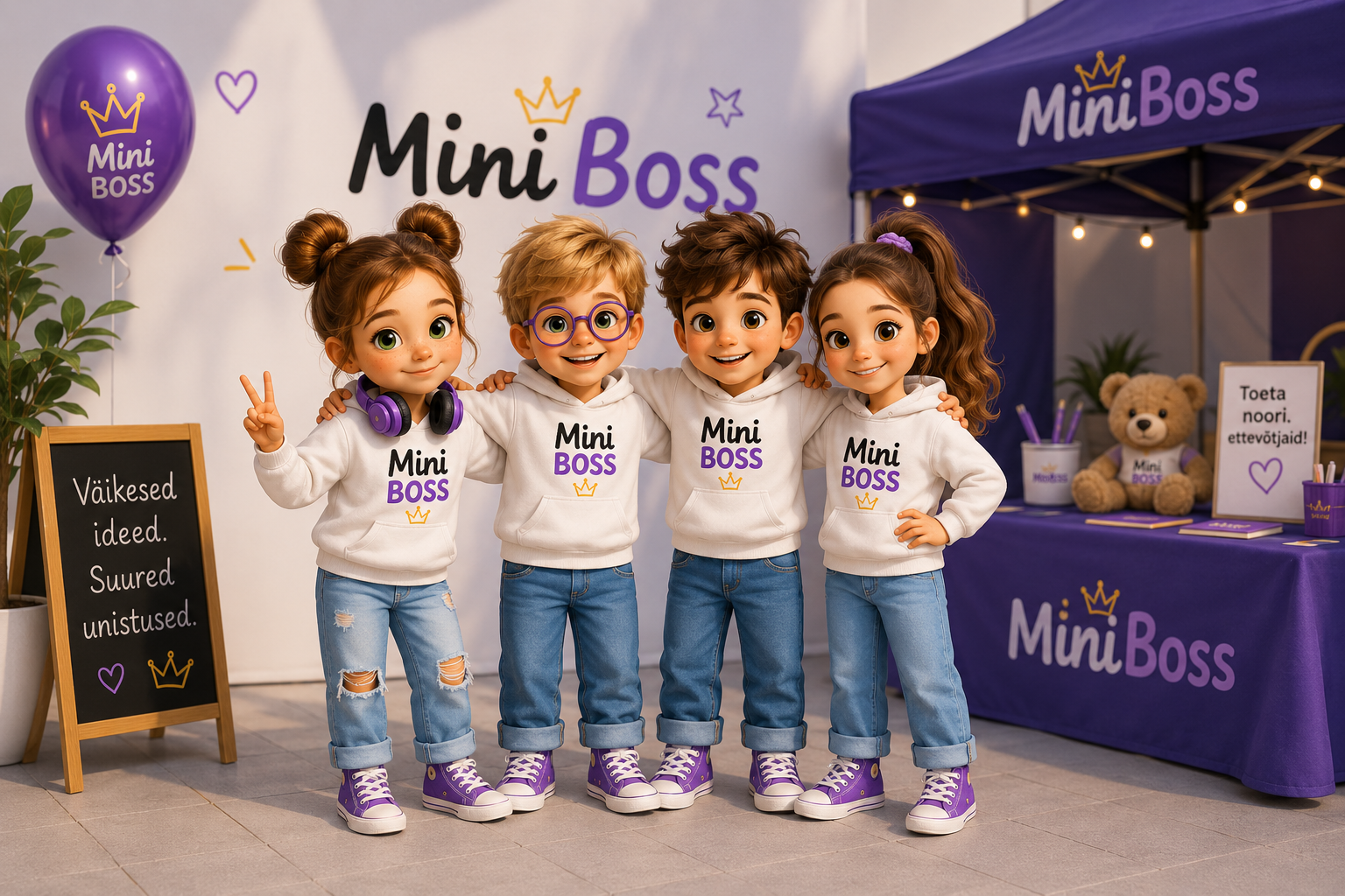 MiniBossi tiim valgetes pusades ettevõtlusprojekti esindamas